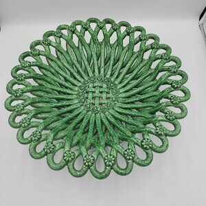 French Vallauris Majolica Emerald Green Reticulated Centerpiece Bowl Circa 1940
